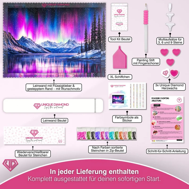 5D Diamond Painting – Nordlichtzauber über den Bergen