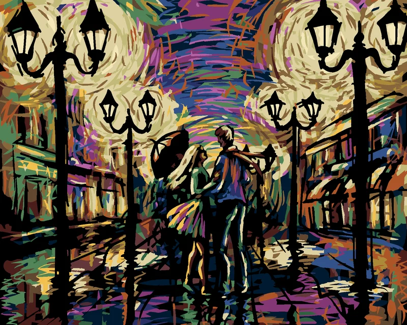 Diamond painting - VERLIEBTES PAAR UNTER EINEM REGENSCHIRM