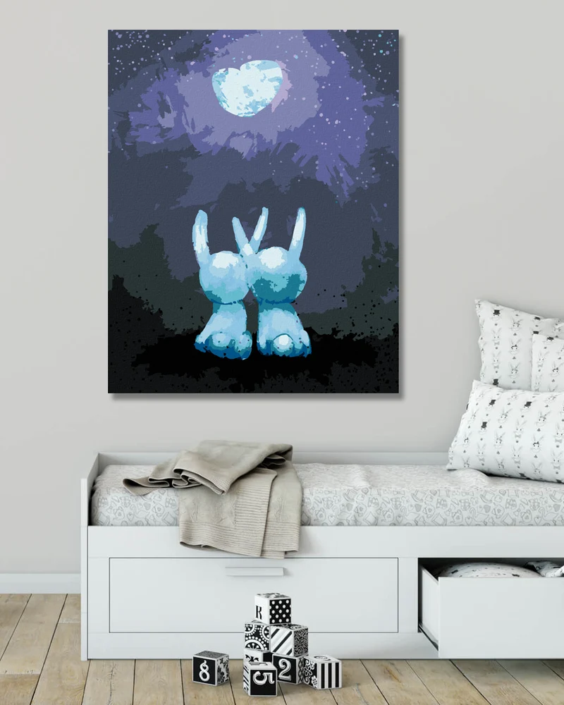 Diamond painting - VERLIEBTE KANINCHEN, DIE DEN LEUCHTENDEN MOND BETRACHTEN