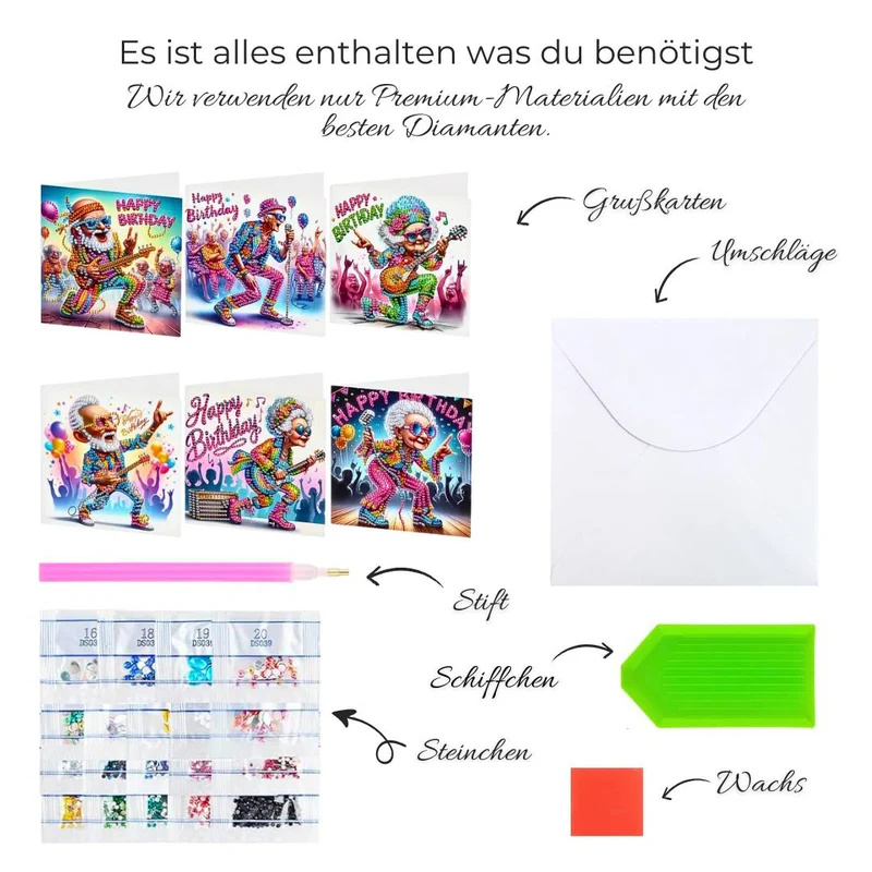 5D Diamond Painting Grußkarten – Rockenden Senioren
