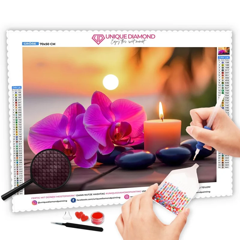 5D Diamond Painting – Orchideenruhe im Sonnenuntergang