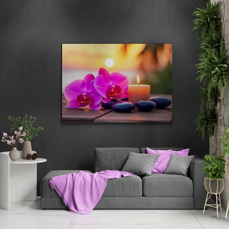 5D Diamond Painting – Orchideenruhe im Sonnenuntergang