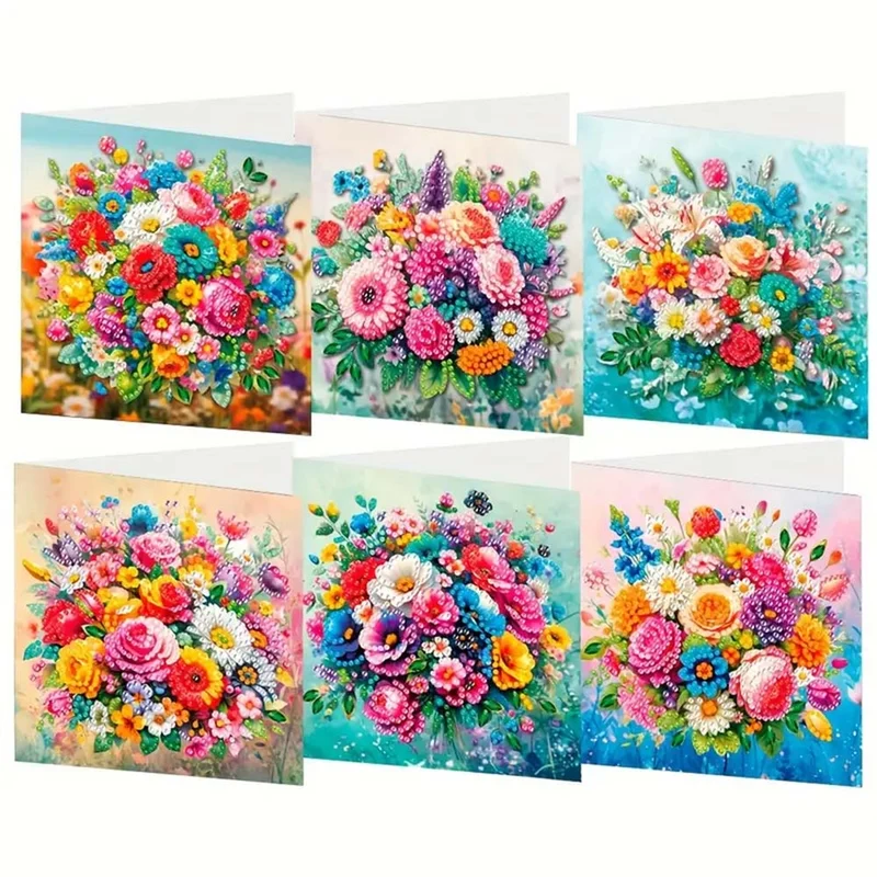5D Diamond Painting Grußkarten – Blumenzauber 6 Stück