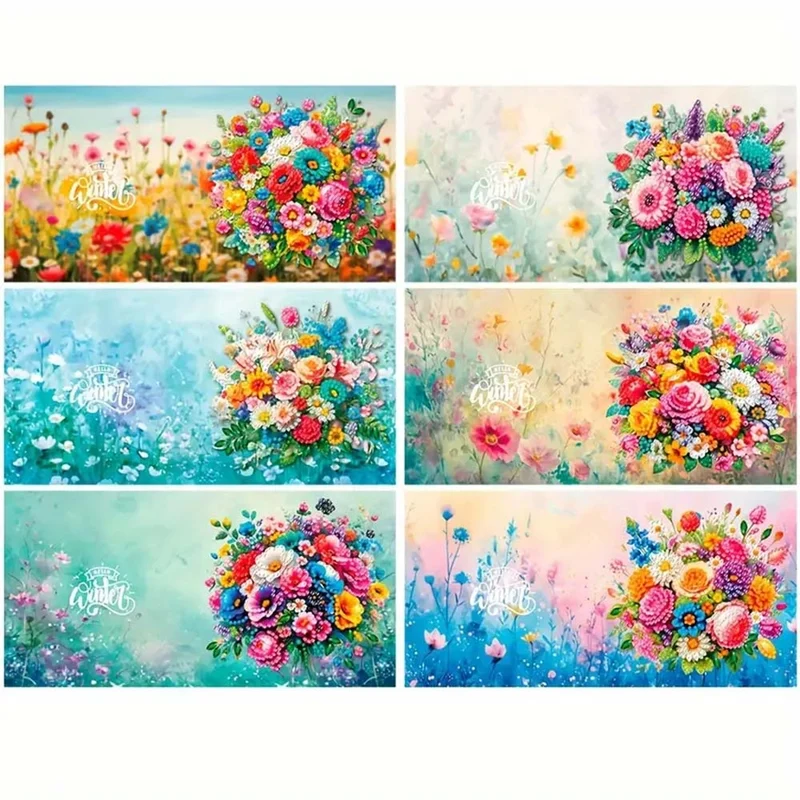 5D Diamond Painting Grußkarten – Blumenzauber 6 Stück