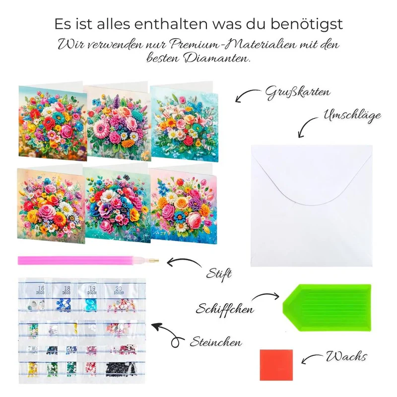 5D Diamond Painting Grußkarten – Blumenzauber 6 Stück
