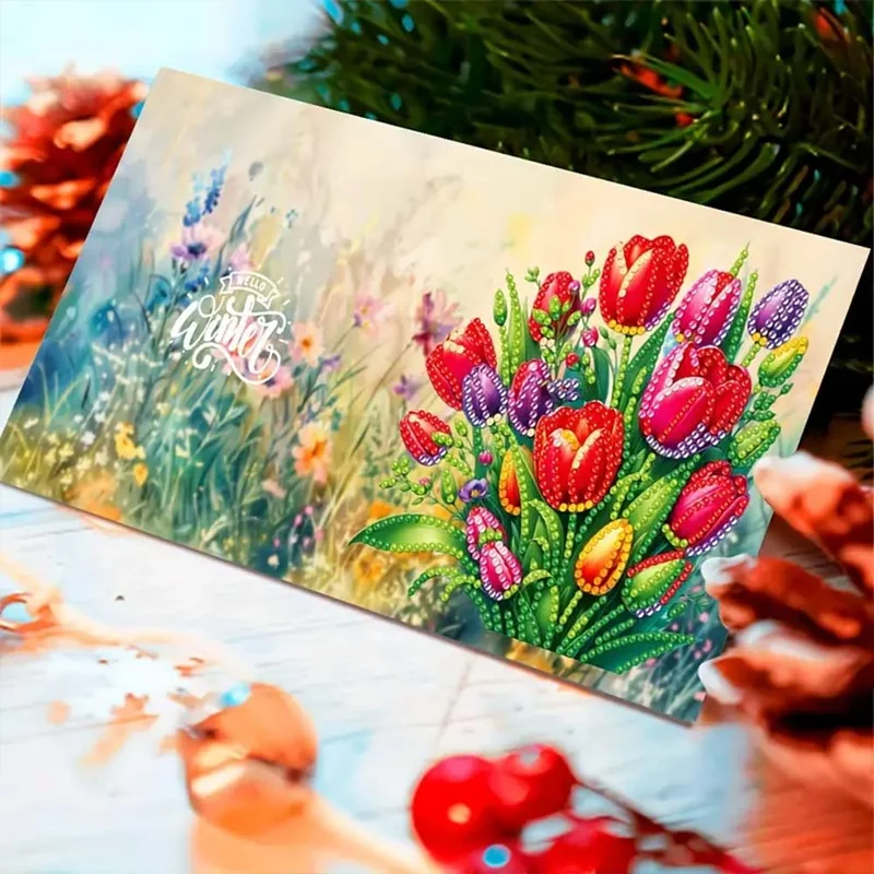 5D Diamond Painting Grußkarten – Elegante Blütenpracht 6 Stück