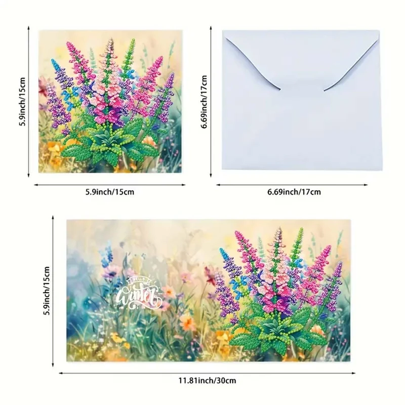 5D Diamond Painting Grußkarten – Elegante Blütenpracht 6 Stück