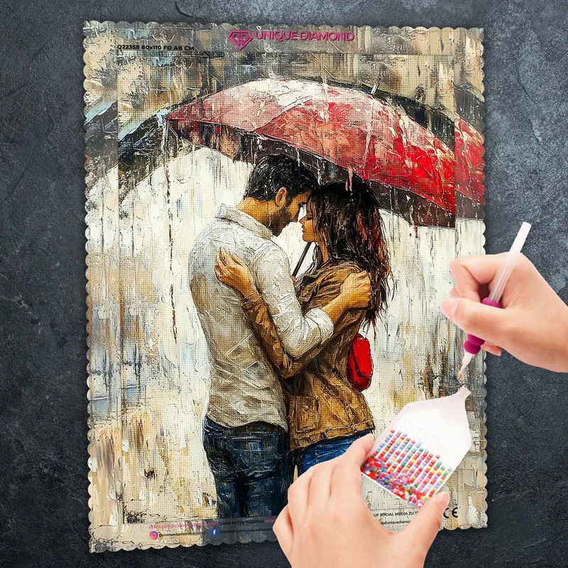 5D Diamond Painting – Küsse unter Regenschirm