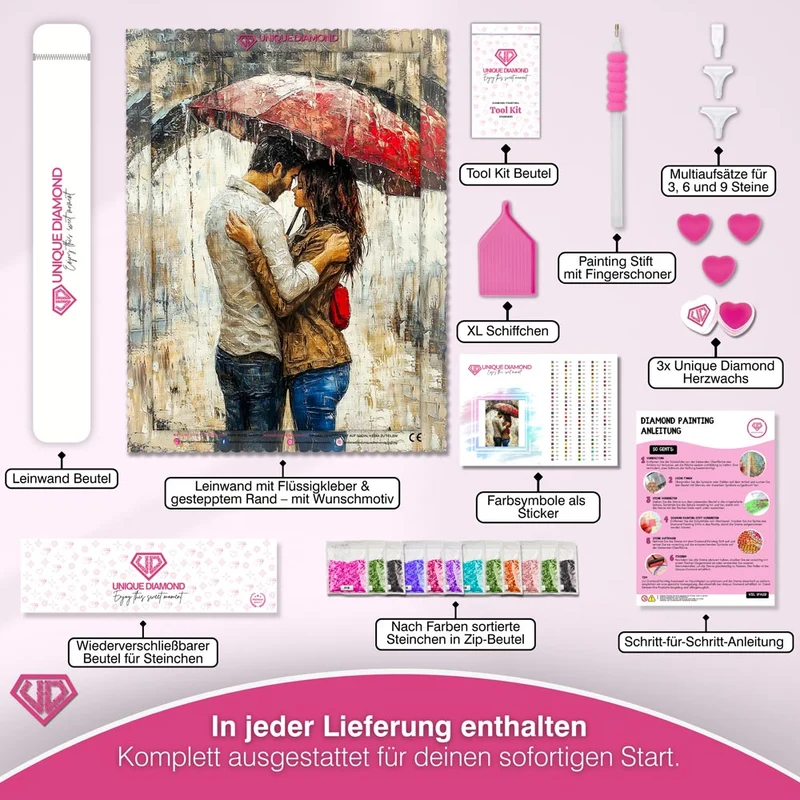 5D Diamond Painting – Küsse unter Regenschirm