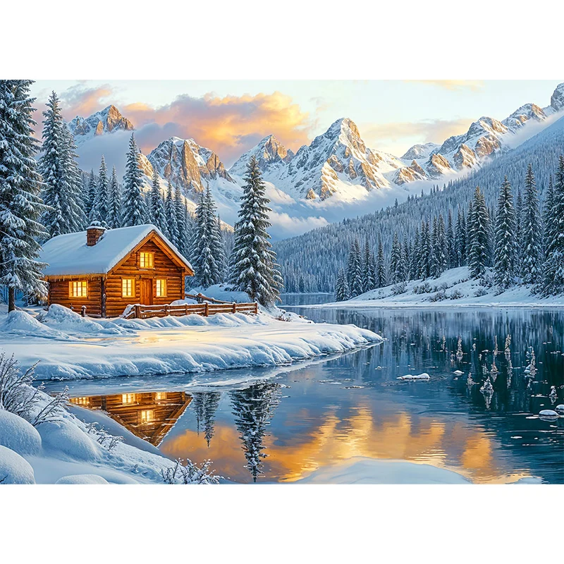 5D Diamond Painting - Hütte am Fluss