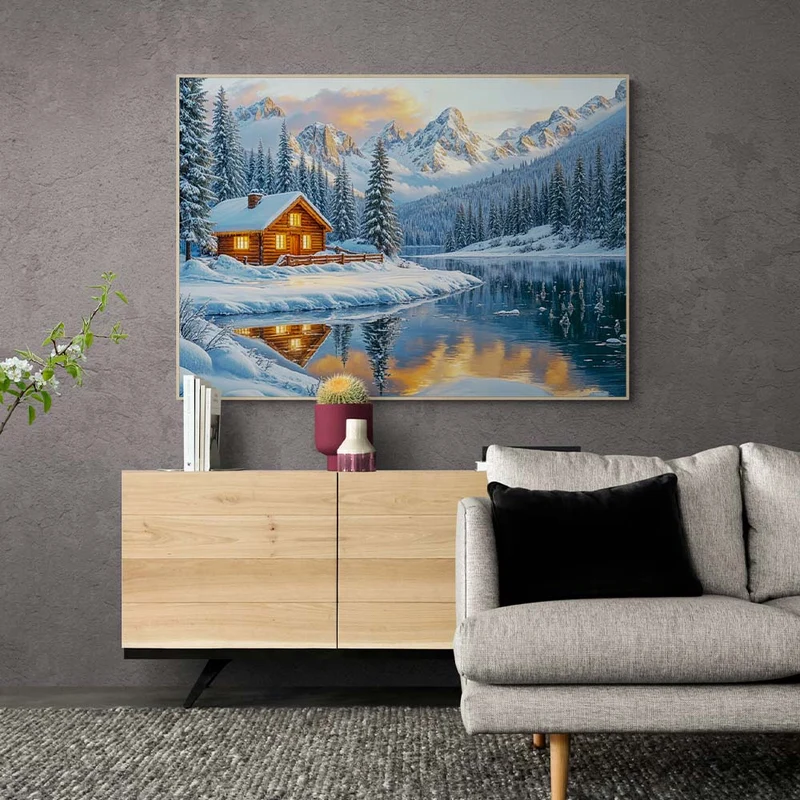 5D Diamond Painting - Hütte am Fluss