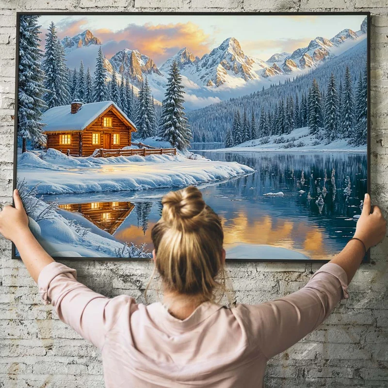 5D Diamond Painting - Hütte am Fluss