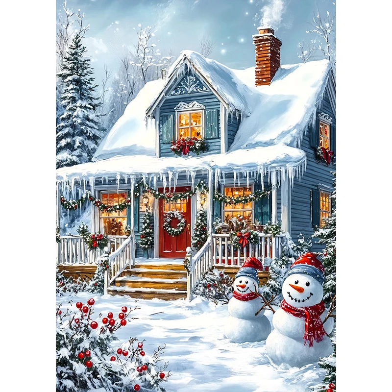 5D Diamond Painting – Die verschneite Winterhütte