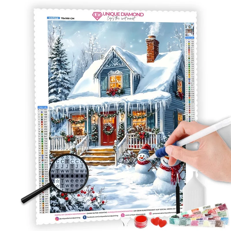 5D Diamond Painting – Die verschneite Winterhütte