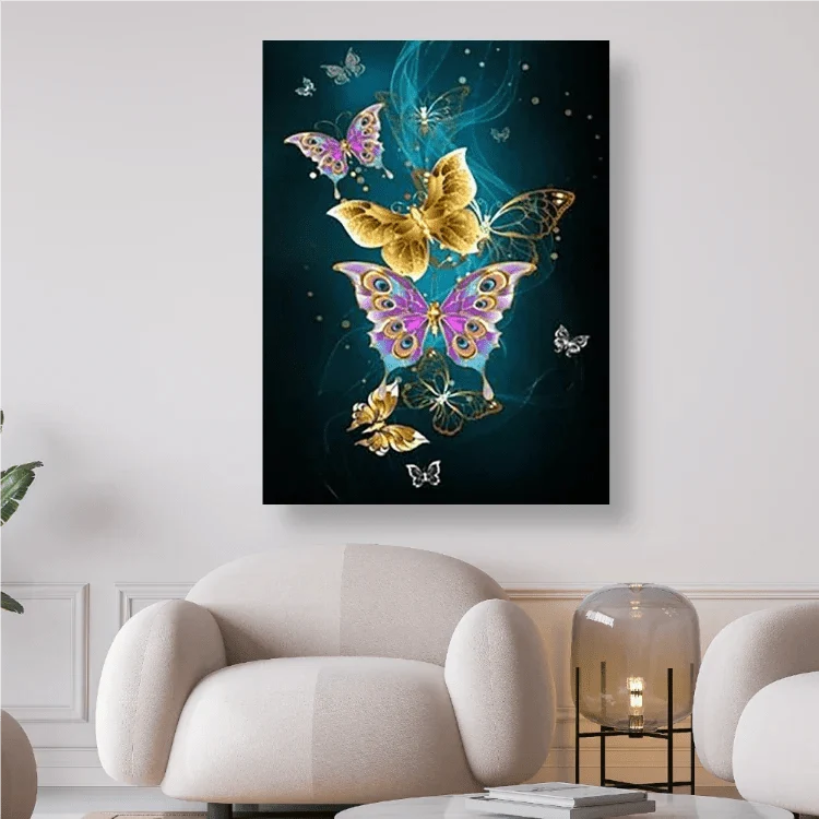 Verschiedene Schmetterlinge in Gelb und Pink - 5D DIY Diamond Painting