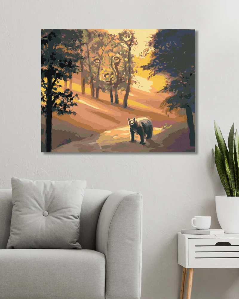Diamond painting - BÄR IM WALD UND SONNENUNTERGANG (D. RUSTY RUST)
