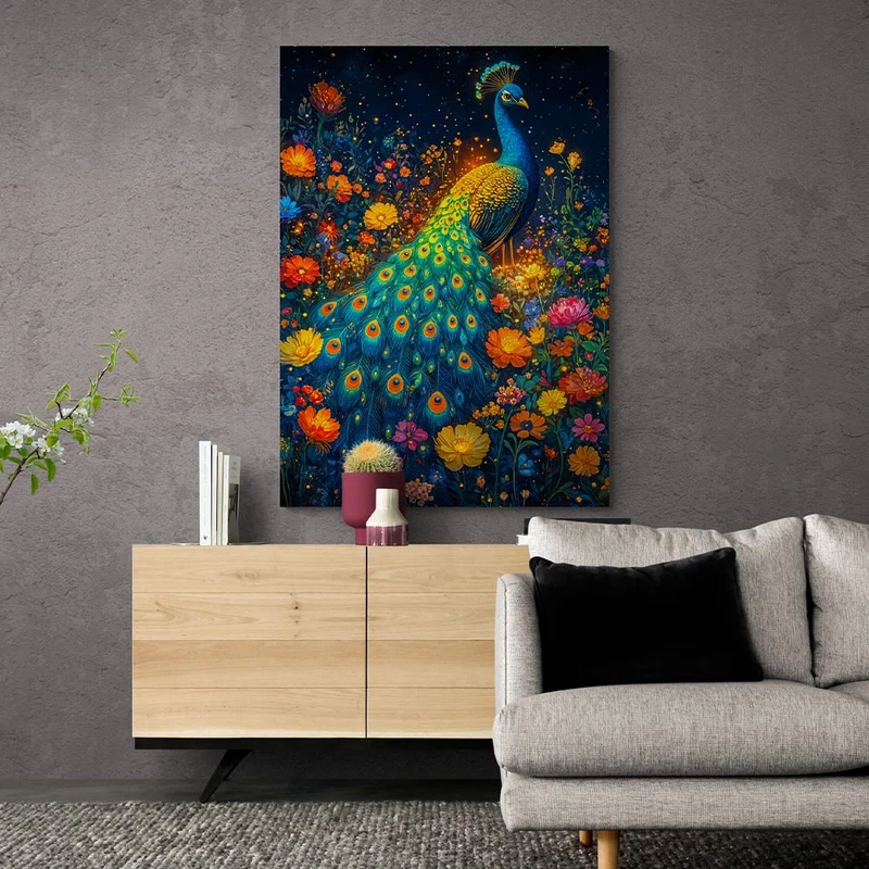 5D Diamond Painting – Pfau im Blumenfeld