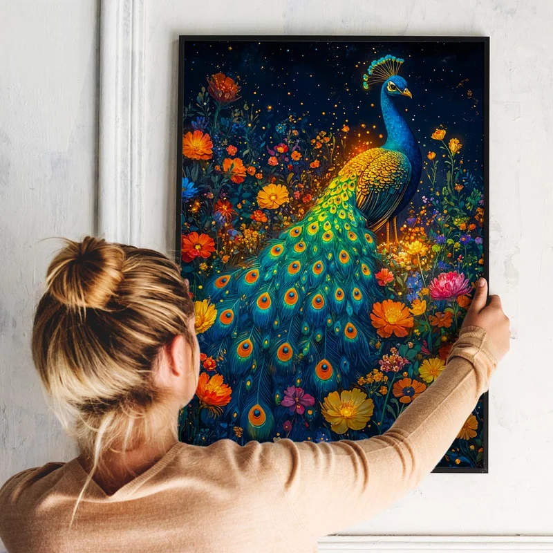 5D Diamond Painting – Pfau im Blumenfeld