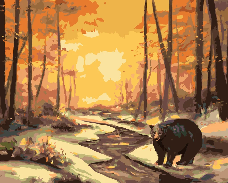 Diamond painting - BÄR AM FLUSS IM WINTER UND SONNENUNTERGANG (D. RUSTY RUST)