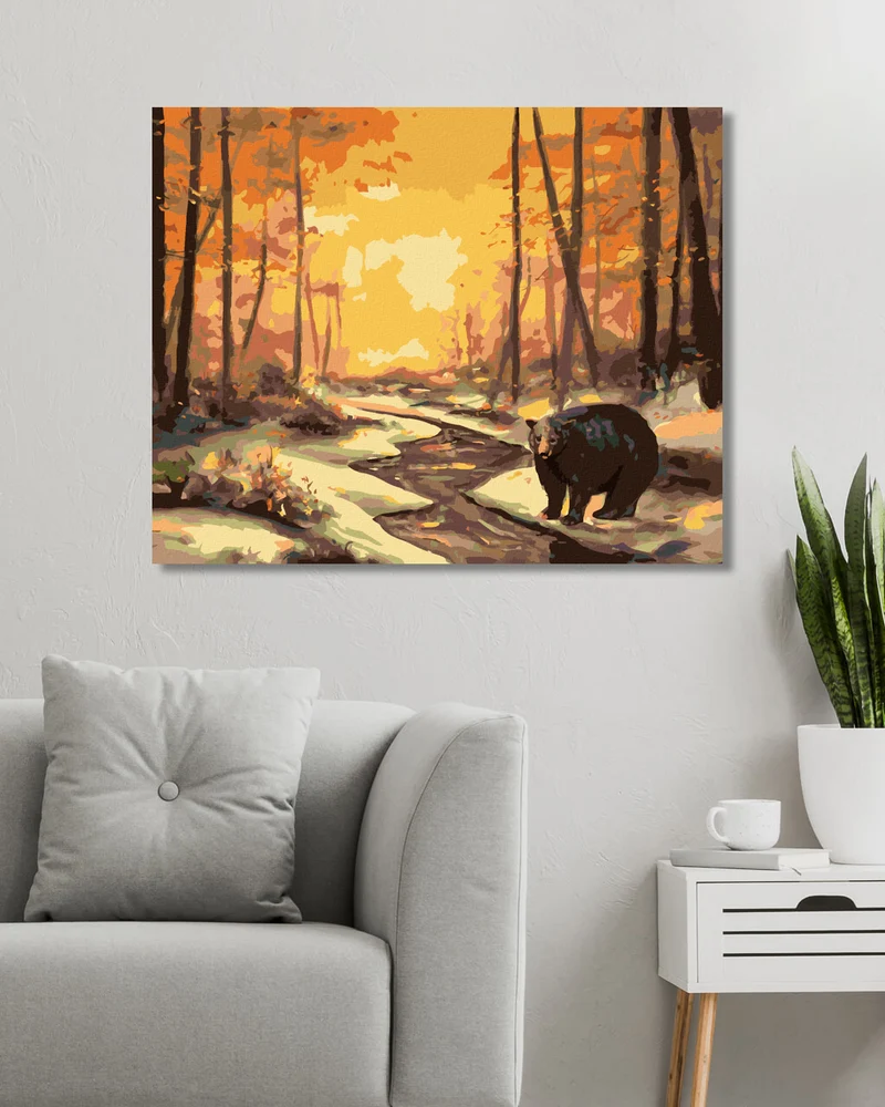 Diamond painting - BÄR AM FLUSS IM WINTER UND SONNENUNTERGANG (D. RUSTY RUST)