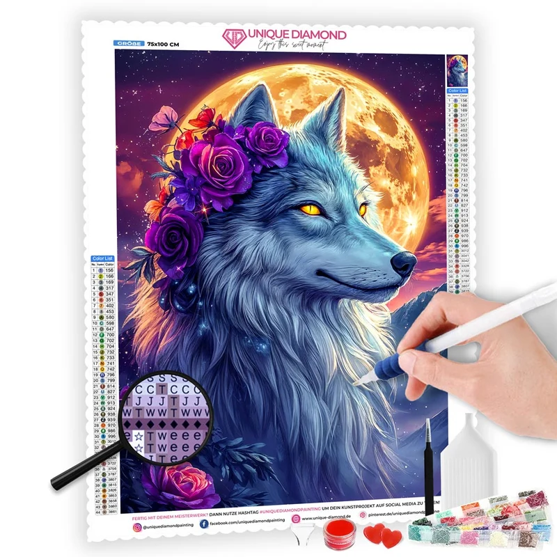 5D Diamond Painting – Mondwächter Wolf