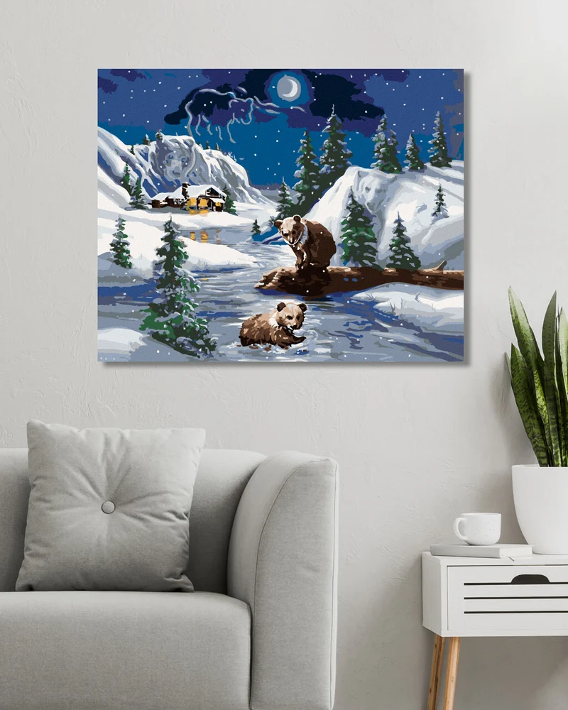 Diamond painting - BÄR AM FLUSS, HÜTTE UND MOND (D. RUSTY RUST)