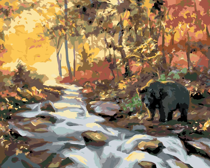 Diamond painting - BÄR AM FLUSS UND SONNENUNTERGANG (D. RUSTY RUST)
