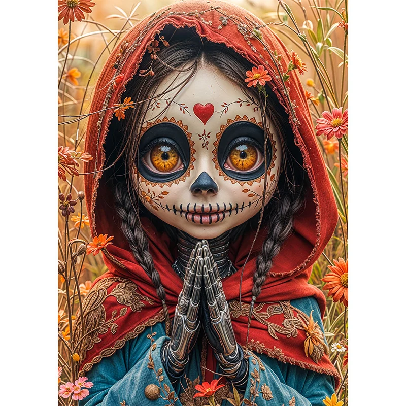5D Diamond Painting – Blumenmädchen des Día de los Muertos