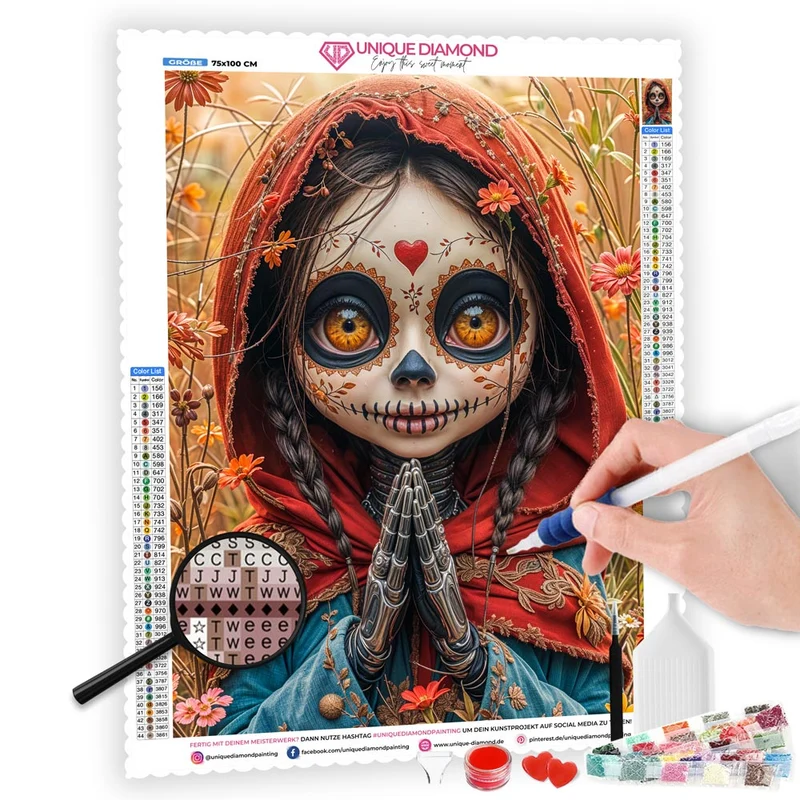 5D Diamond Painting – Blumenmädchen des Día de los Muertos