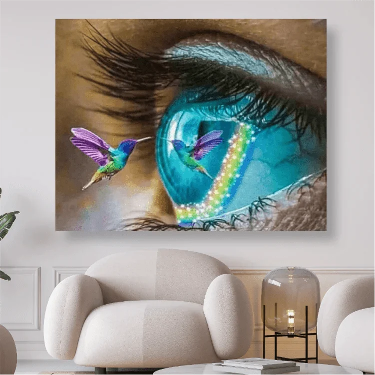 Auge mit buntem Kolibri - 5D DIY Diamond Painting