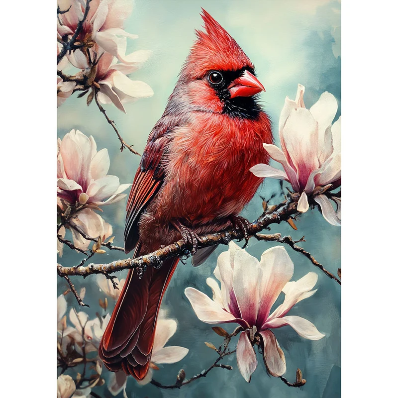 5D Diamond Painting – Kardinalserenade im Magnolienblütenzauber