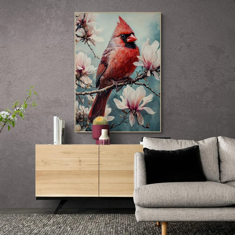 5D Diamond Painting – Kardinalserenade im Magnolienblütenzauber