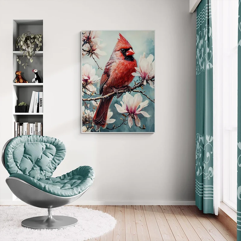 5D Diamond Painting – Kardinalserenade im Magnolienblütenzauber