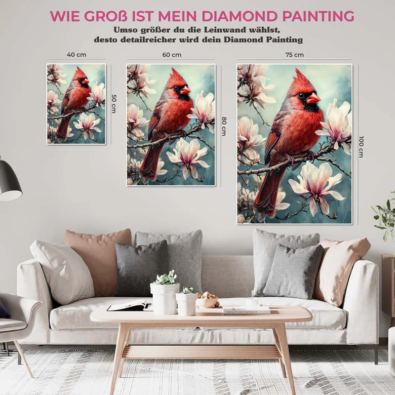 5D Diamond Painting – Kardinalserenade im Magnolienblütenzauber