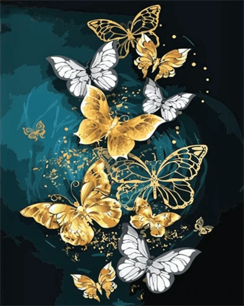 Verschiedene Schmetterlinge in Gold/Weiss - 5D DIY Diamond Painting