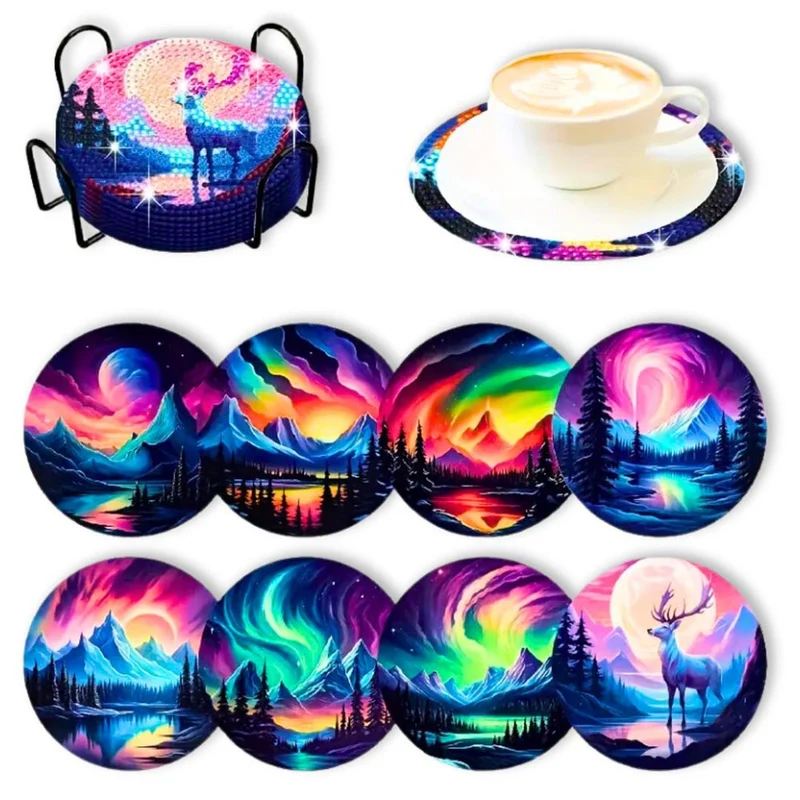 5D Diamond Painting Untersetzer Aurora Landschaft