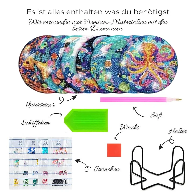5D Diamond Painting Untersetzer Unterwasser Tiere