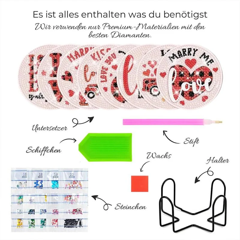 5D Diamond Painting Untersetzer – Romantische Liebesbotschaften