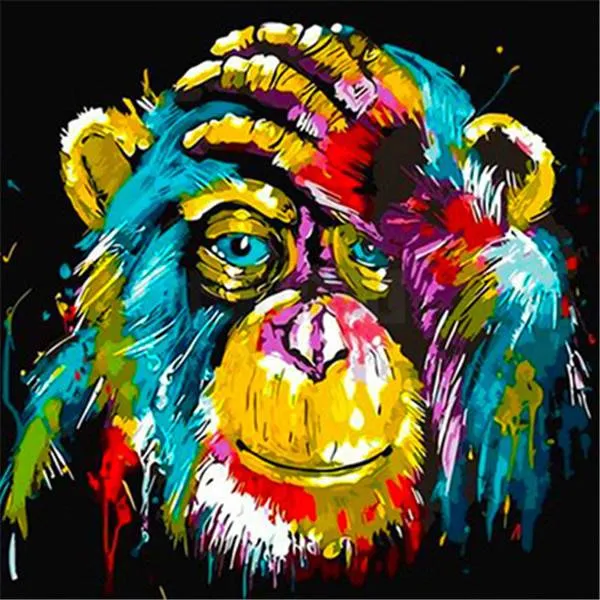Affe hält sich Hand vor Gesicht Abstrakt bunt - 5D DIY Diamond Painting