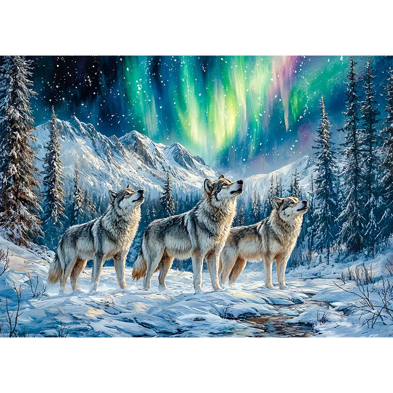 5D Diamond Painting – Wölfe im Polarlicht