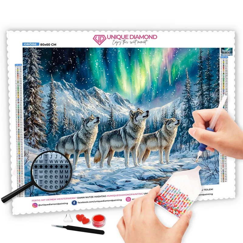 5D Diamond Painting – Wölfe im Polarlicht