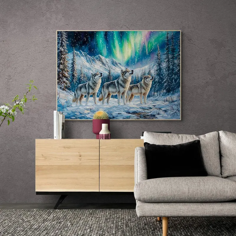 5D Diamond Painting – Wölfe im Polarlicht