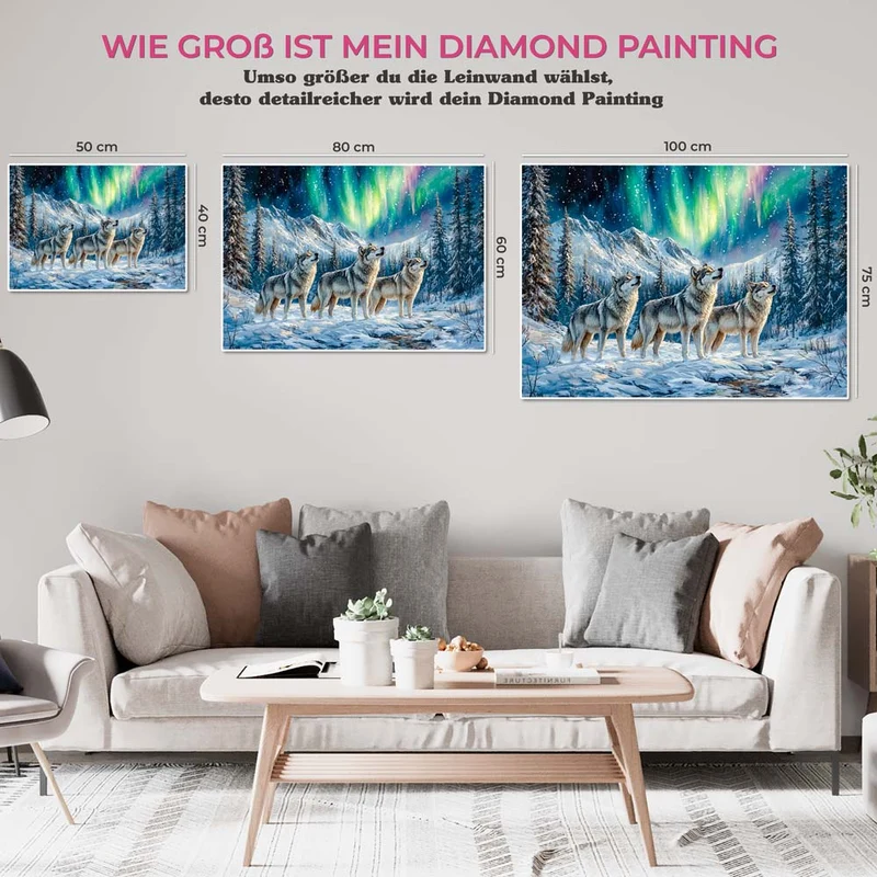 5D Diamond Painting – Wölfe im Polarlicht
