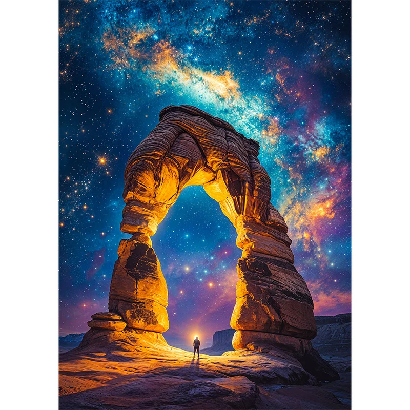 5D Diamond Painting – Magischer Sternenhimmel am Felsbogen