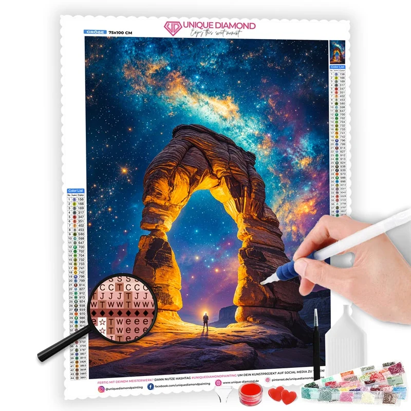 5D Diamond Painting – Magischer Sternenhimmel am Felsbogen