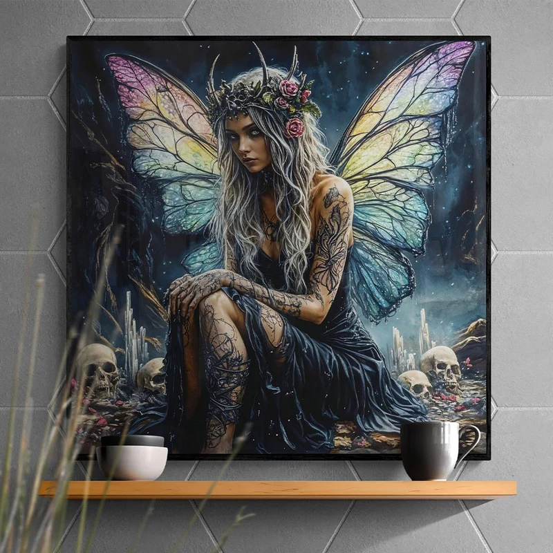 5D Diamond Painting – Schattenfee mit Regenbogenflügeln