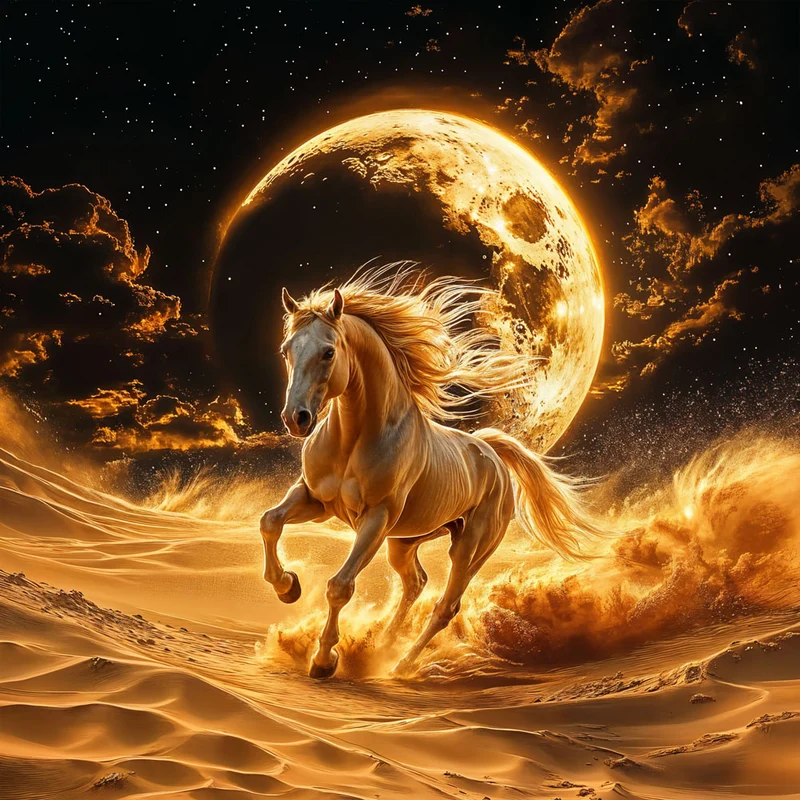 5D Diamond Painting – Goldenes Wüstenpferd