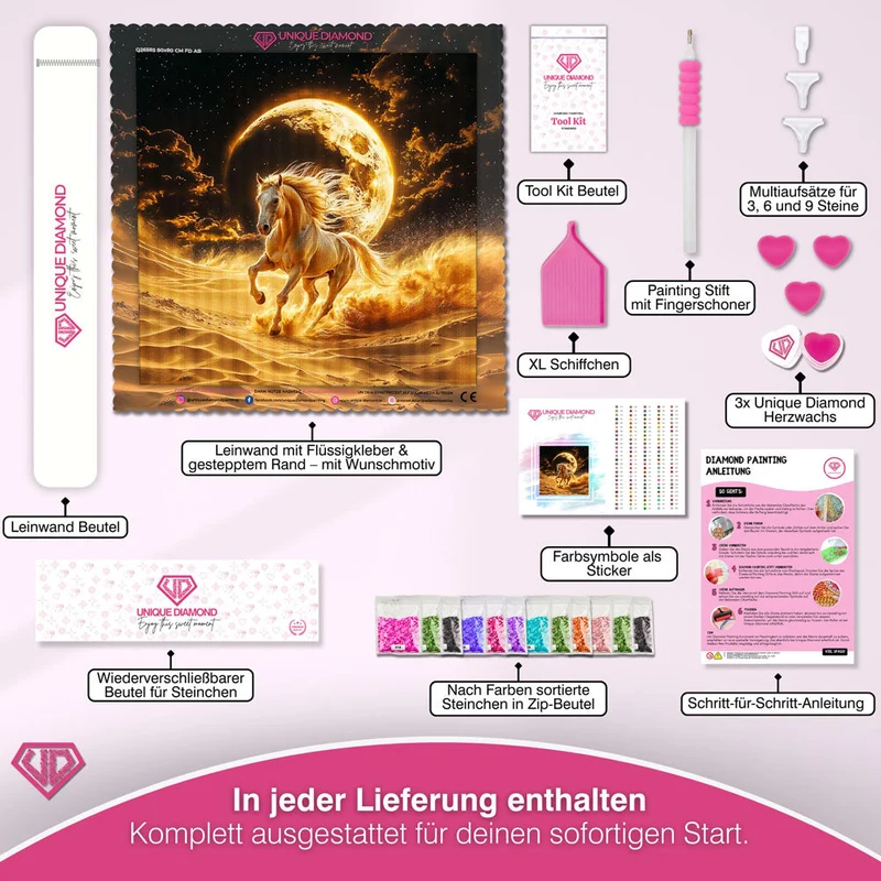 5D Diamond Painting – Goldenes Wüstenpferd