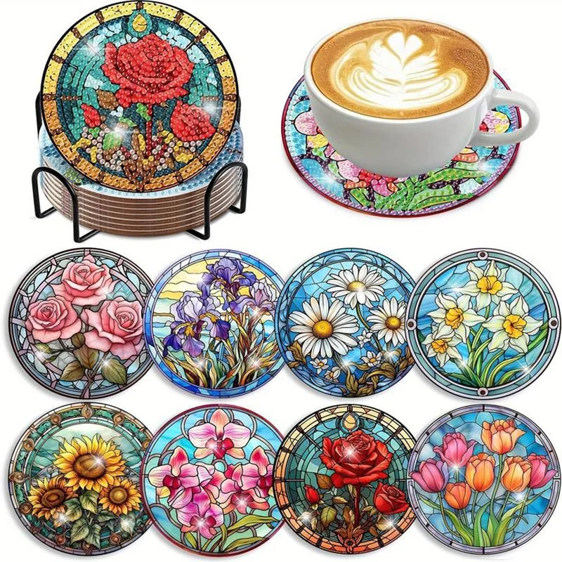 5D Diamond Painting Untersetzer Blumenpracht