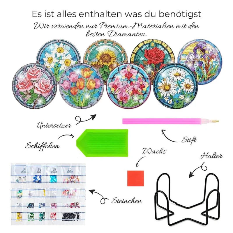 5D Diamond Painting Untersetzer Blumenpracht